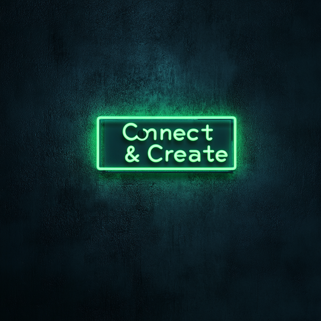 "Connect & Create" - Green Neon Sign, 24 Inches