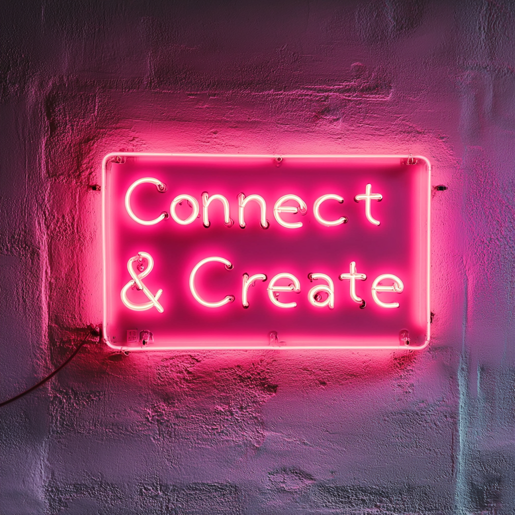 "Connect & Create" - Pink Neon Sign, 24 Inches