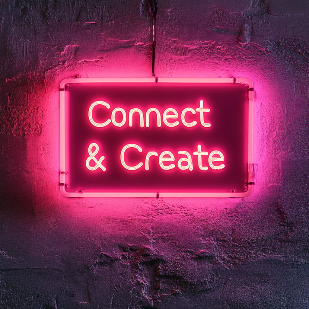 "Connect & Create" - Pink Neon Sign, 24 Inches