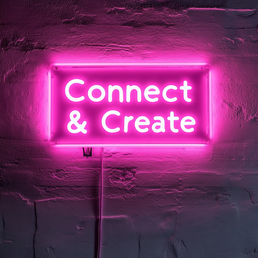 "Connect & Create" - Pink Neon Sign, 24 Inches