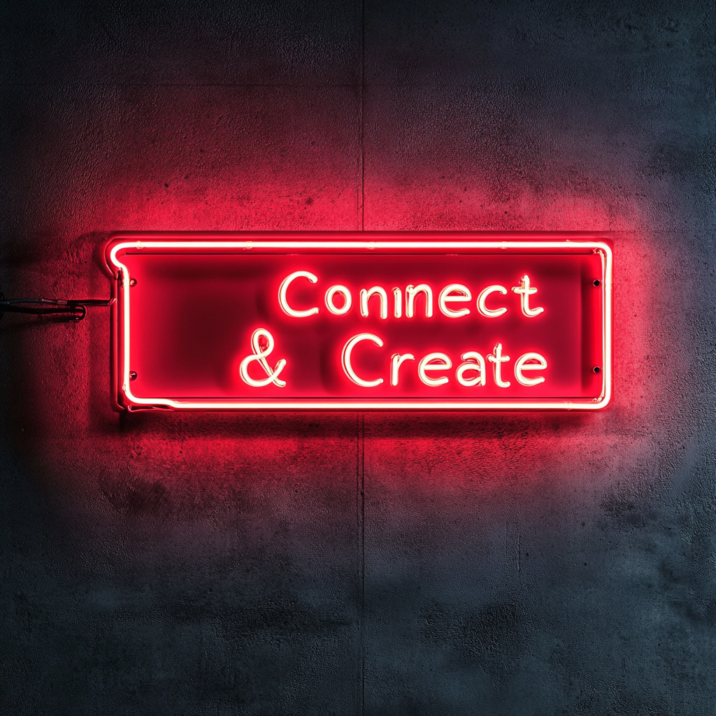 "Connect & Create" - Red Neon Sign, 24 Inches