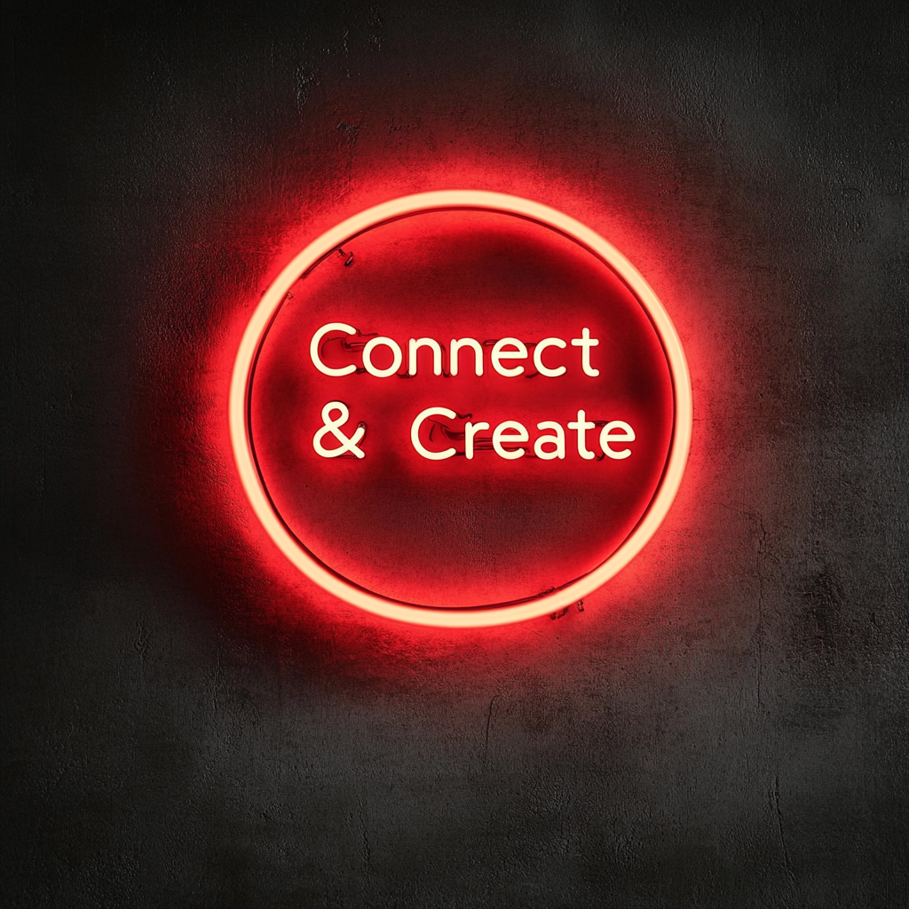 "Connect & Create" - Red Neon Sign, 24 Inches