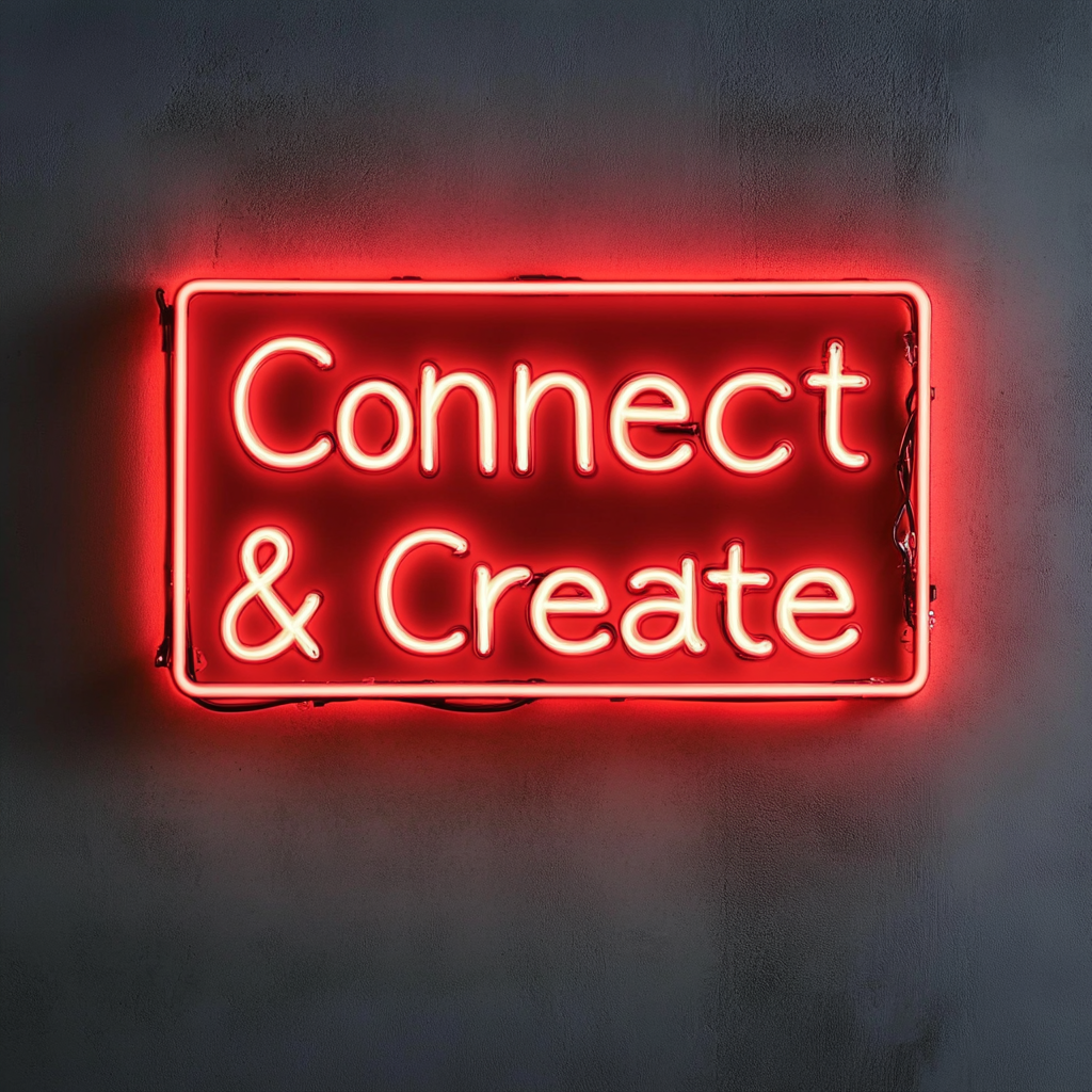 "Connect & Create" - Red Neon Sign, 24 Inches