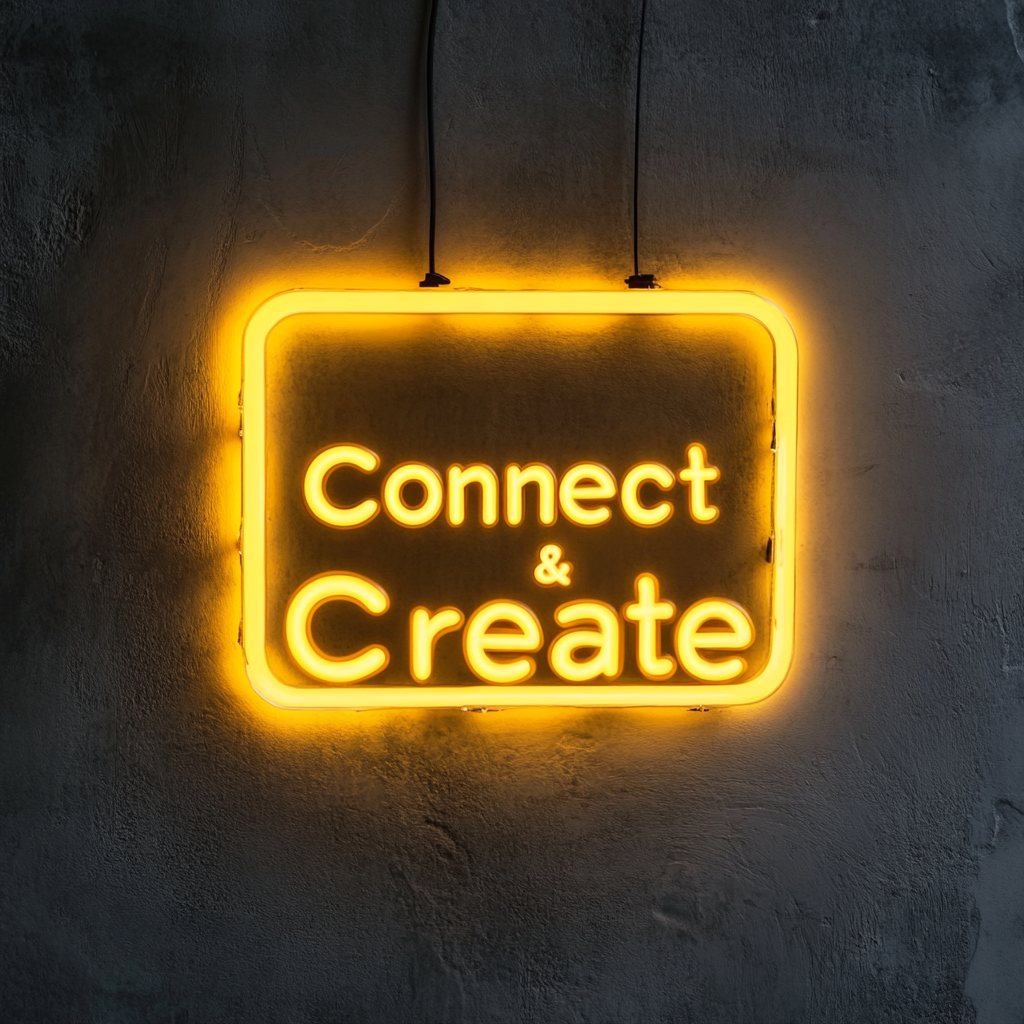 "Connect & Create" - Yellow Neon Sign, 24 Inches