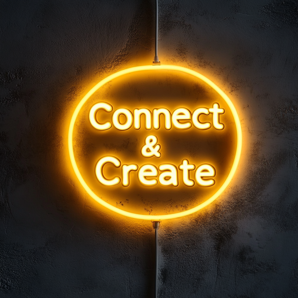 "Connect & Create" - Yellow Neon Sign, 24 Inches