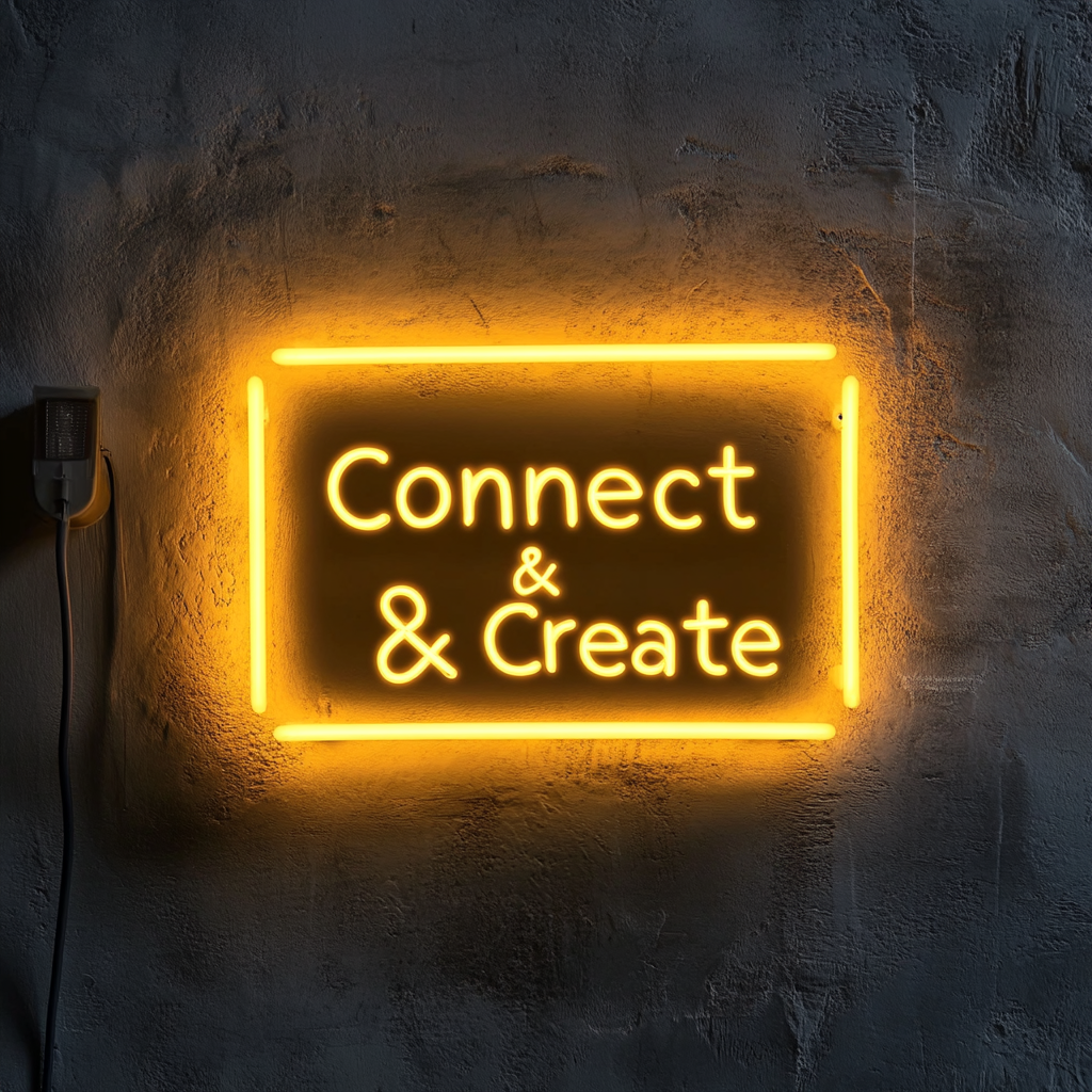 "Connect & Create" - Yellow Neon Sign, 24 Inches