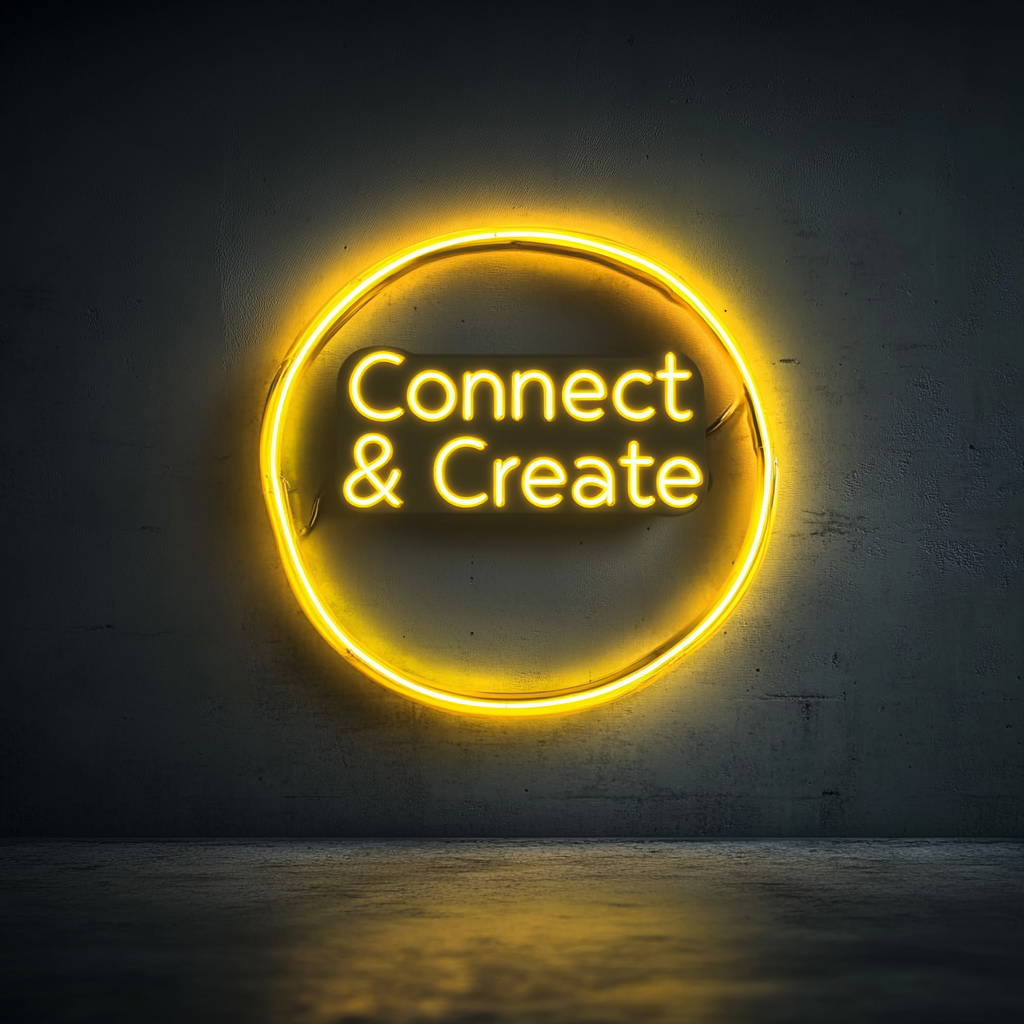 "Connect & Create" - Yellow Neon Sign, 24 Inches
