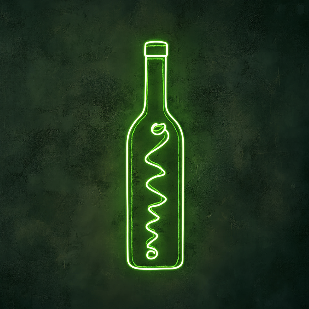 Corkscrew Twisting into Wine Bottle - Green Neon Sign, 18 Inches