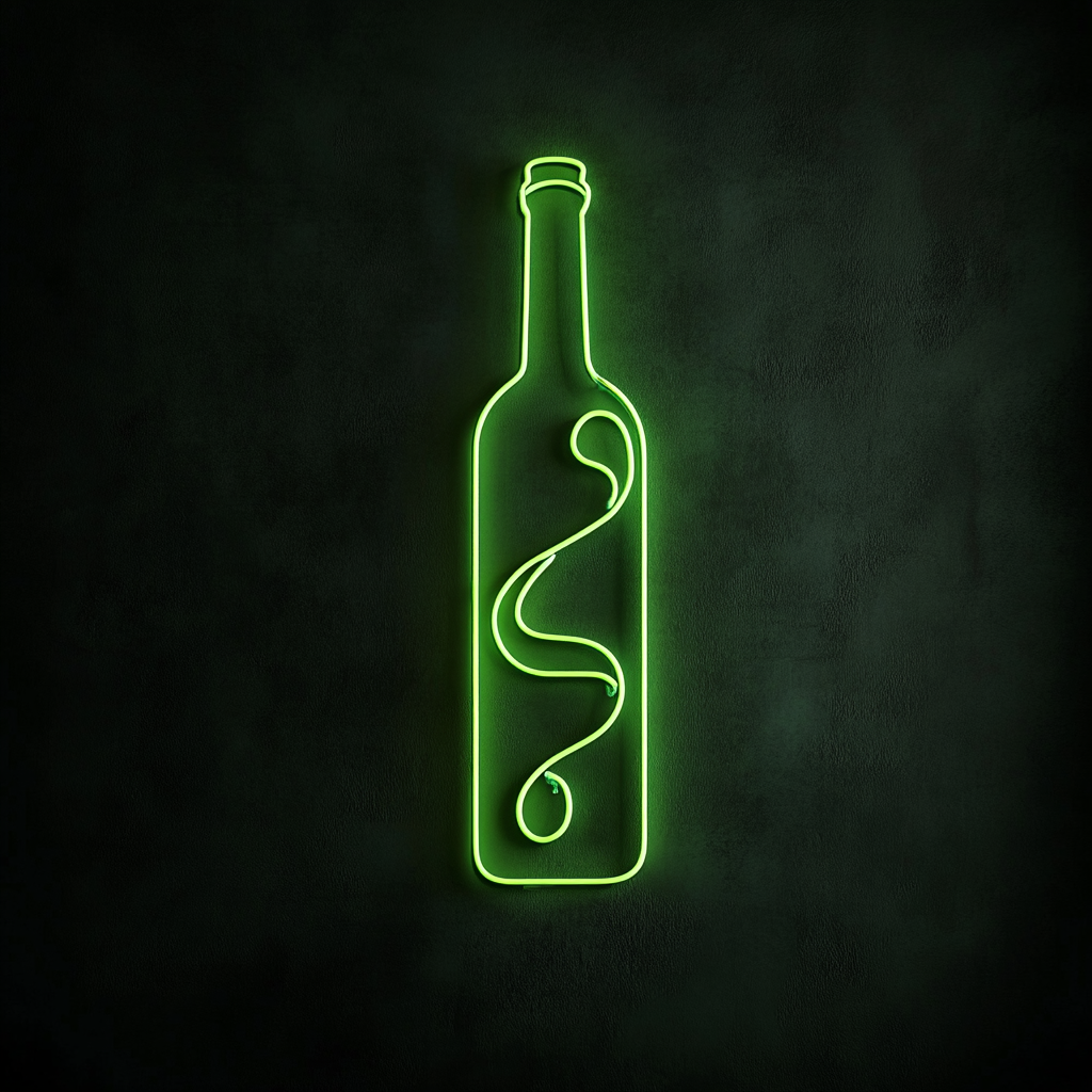 Corkscrew Twisting into Wine Bottle - Green Neon Sign, 18 Inches