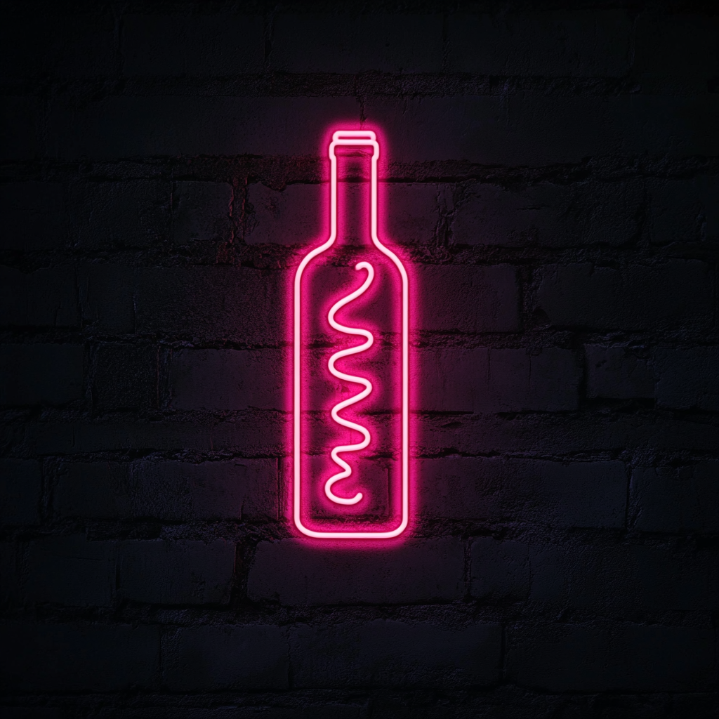 Corkscrew Twisting into Wine Bottle - Pink Neon Sign, 24 Inches