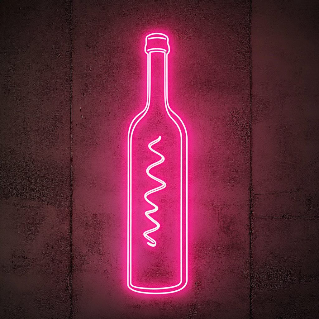 Corkscrew Twisting into Wine Bottle - Pink Neon Sign, 18 Inches