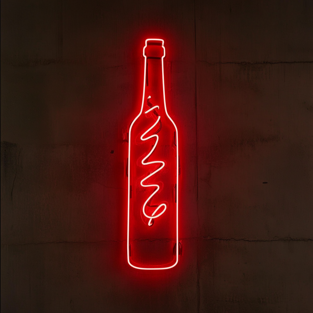 Corkscrew Twisting into Wine Bottle - Red Neon Sign, 24 Inches