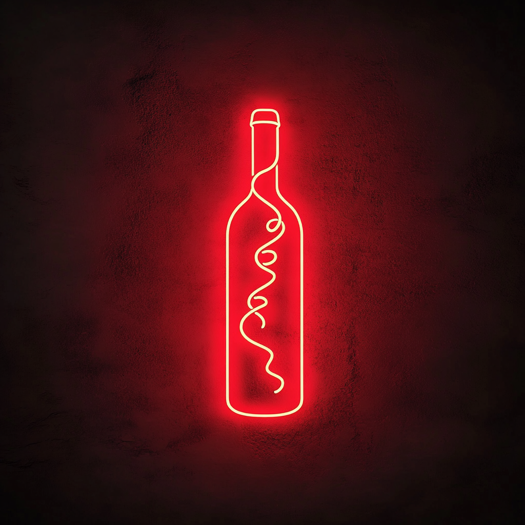 Corkscrew Twisting into Wine Bottle - Red Neon Sign, 18 Inches