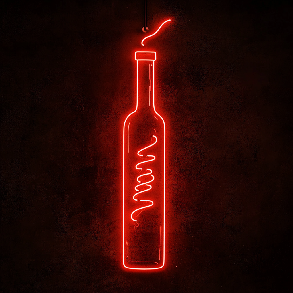 Corkscrew Twisting into Wine Bottle - Red Neon Sign, 18 Inches