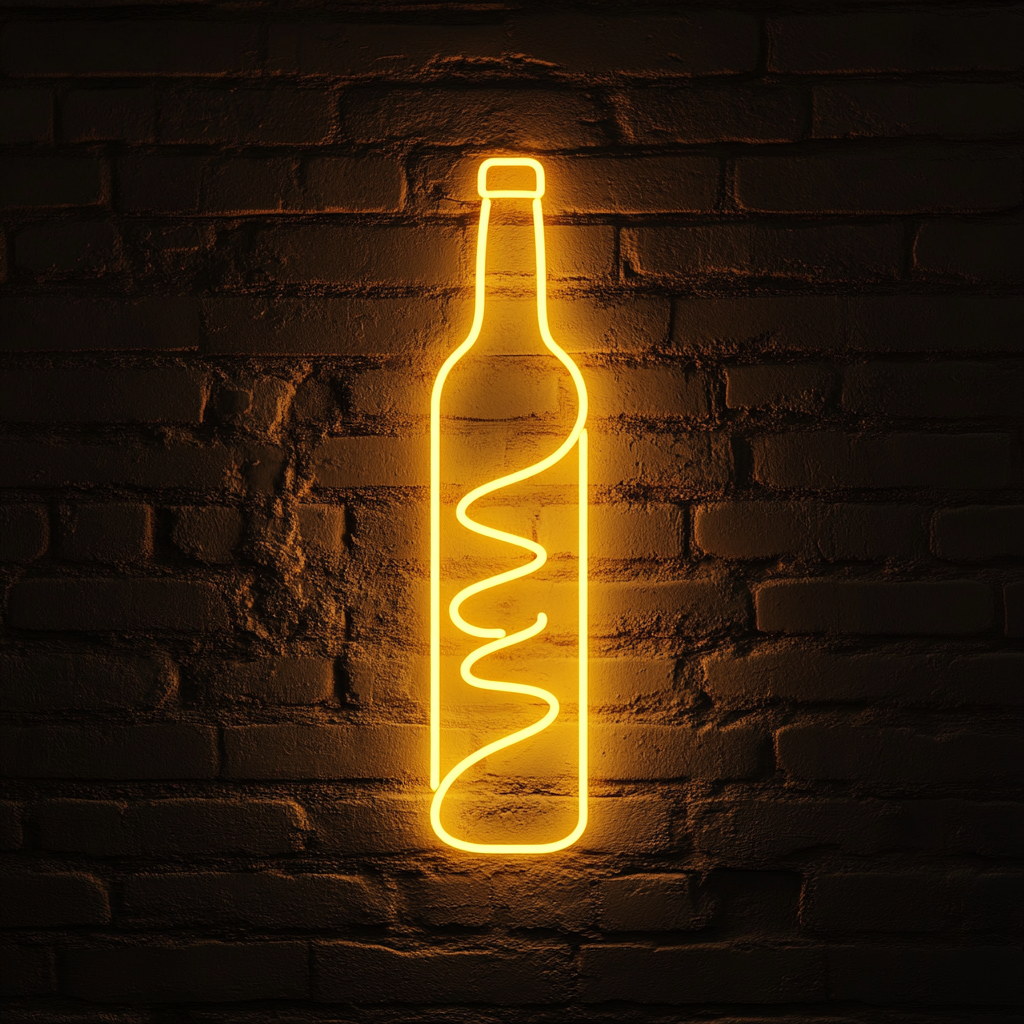 Corkscrew Twisting into Wine Bottle - Yellow Neon Sign, 18 Inches