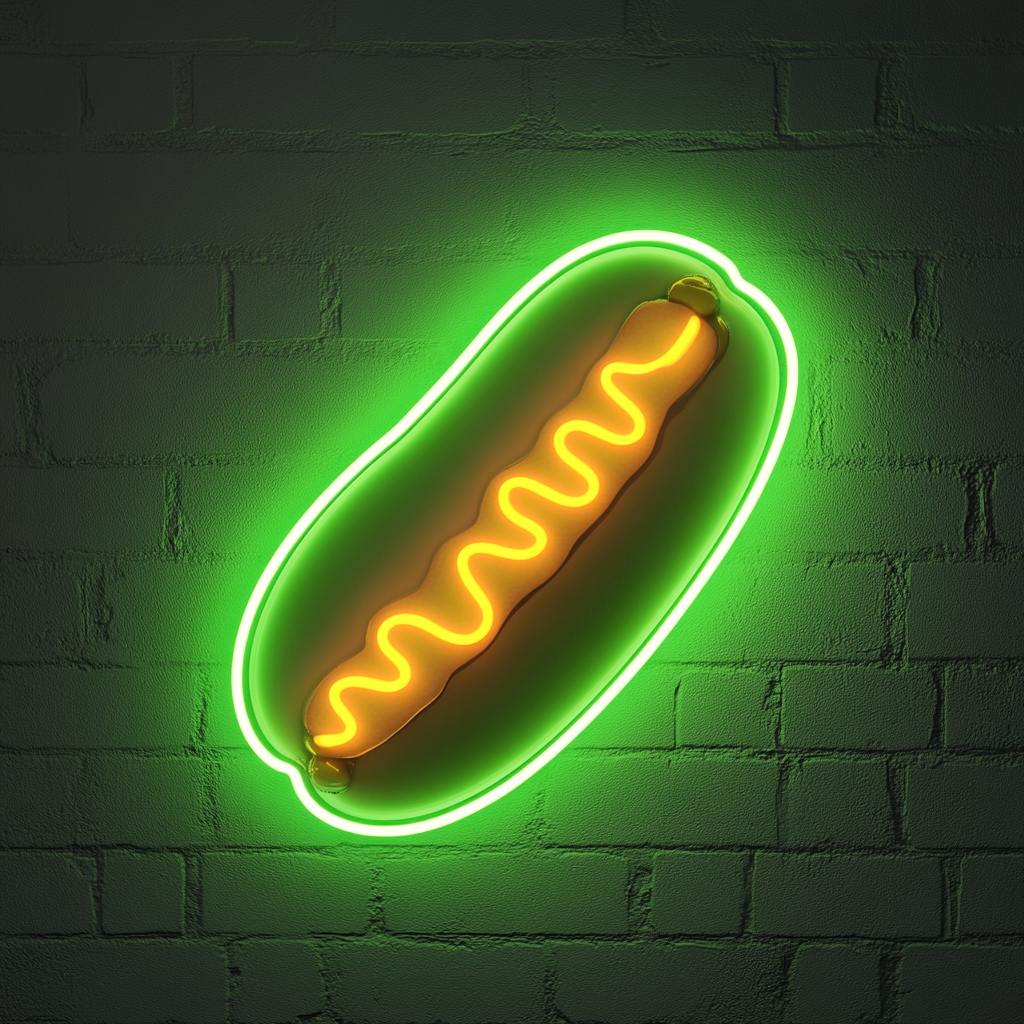 Corn Dog with Mustard - Green Neon Sign, 18 Inches