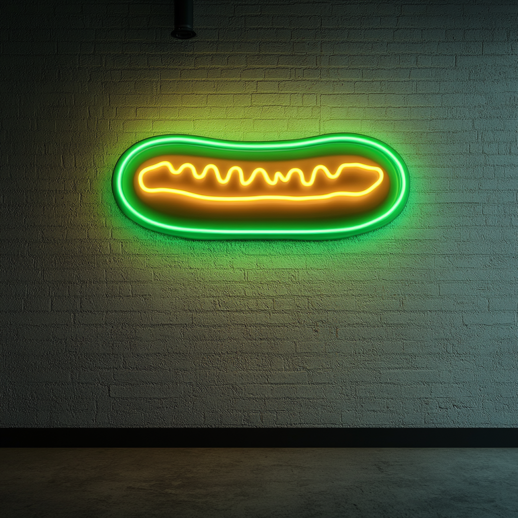 Corn Dog with Mustard - Green Neon Sign, 18 Inches