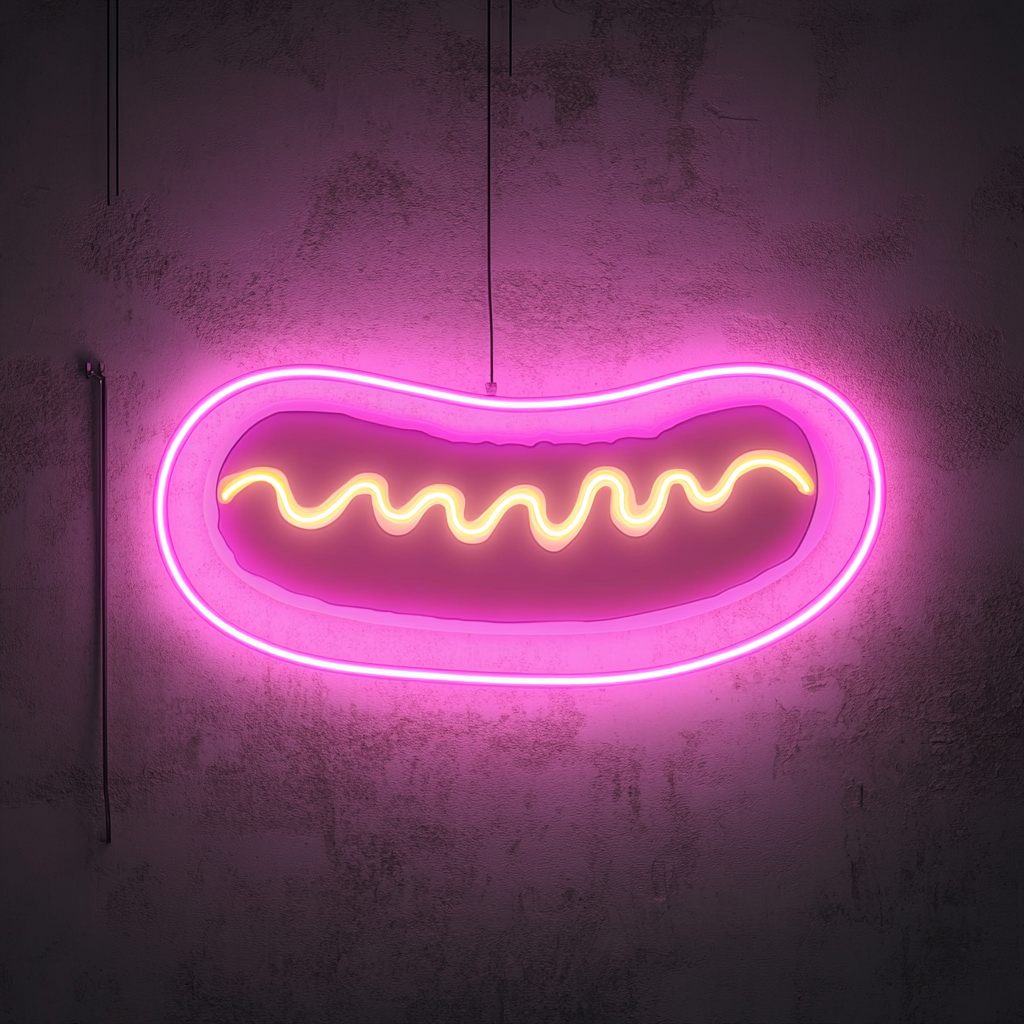 Corn Dog with Mustard - Pink Neon Sign, 24 Inches