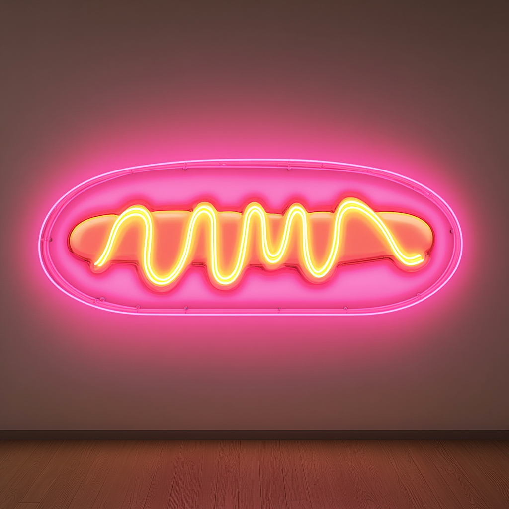 Corn Dog with Mustard - Pink Neon Sign, 18 Inches