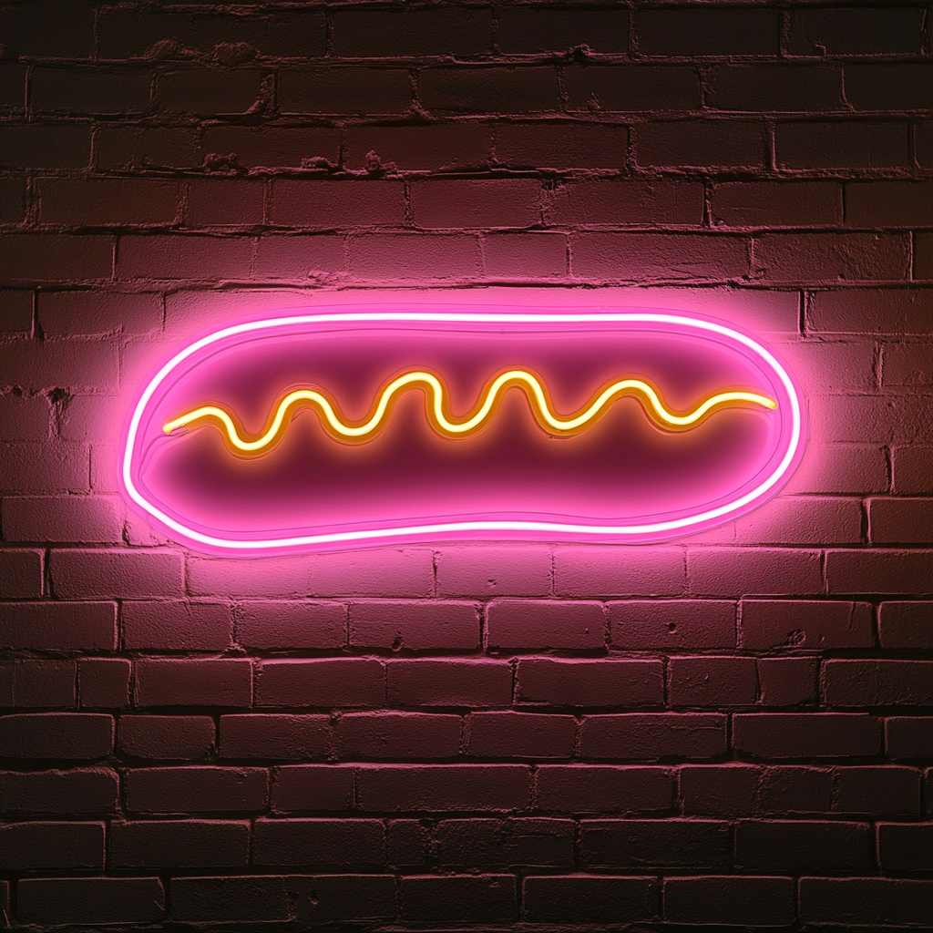 Corn Dog with Mustard - Pink Neon Sign, 18 Inches