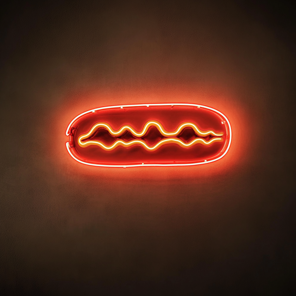 Corn Dog with Mustard - Red Neon Sign, 24 Inches