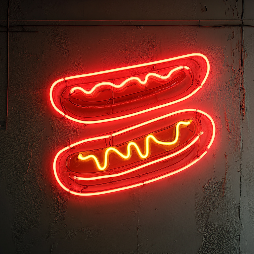 Corn Dog with Mustard - Red Neon Sign, 24 Inches