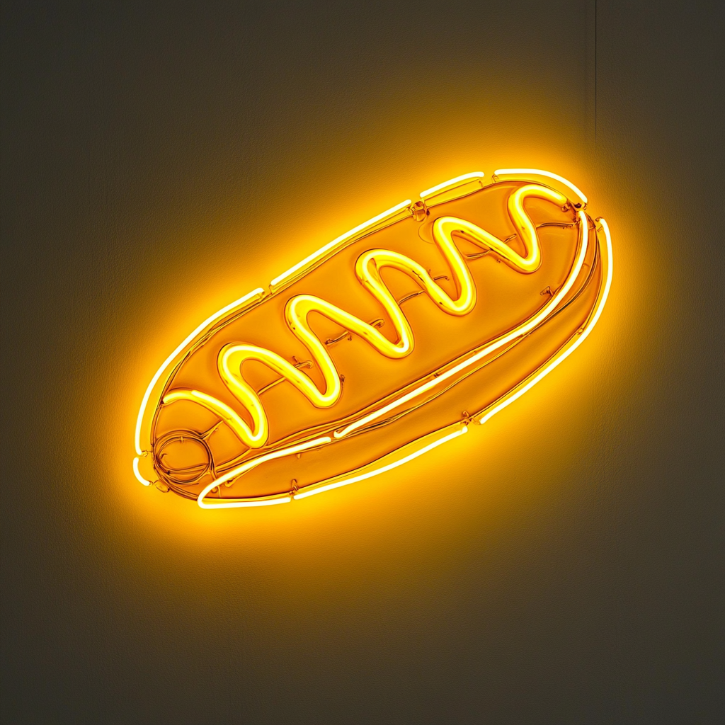 Corn Dog with Mustard - Yellow Neon Sign, 18 Inches