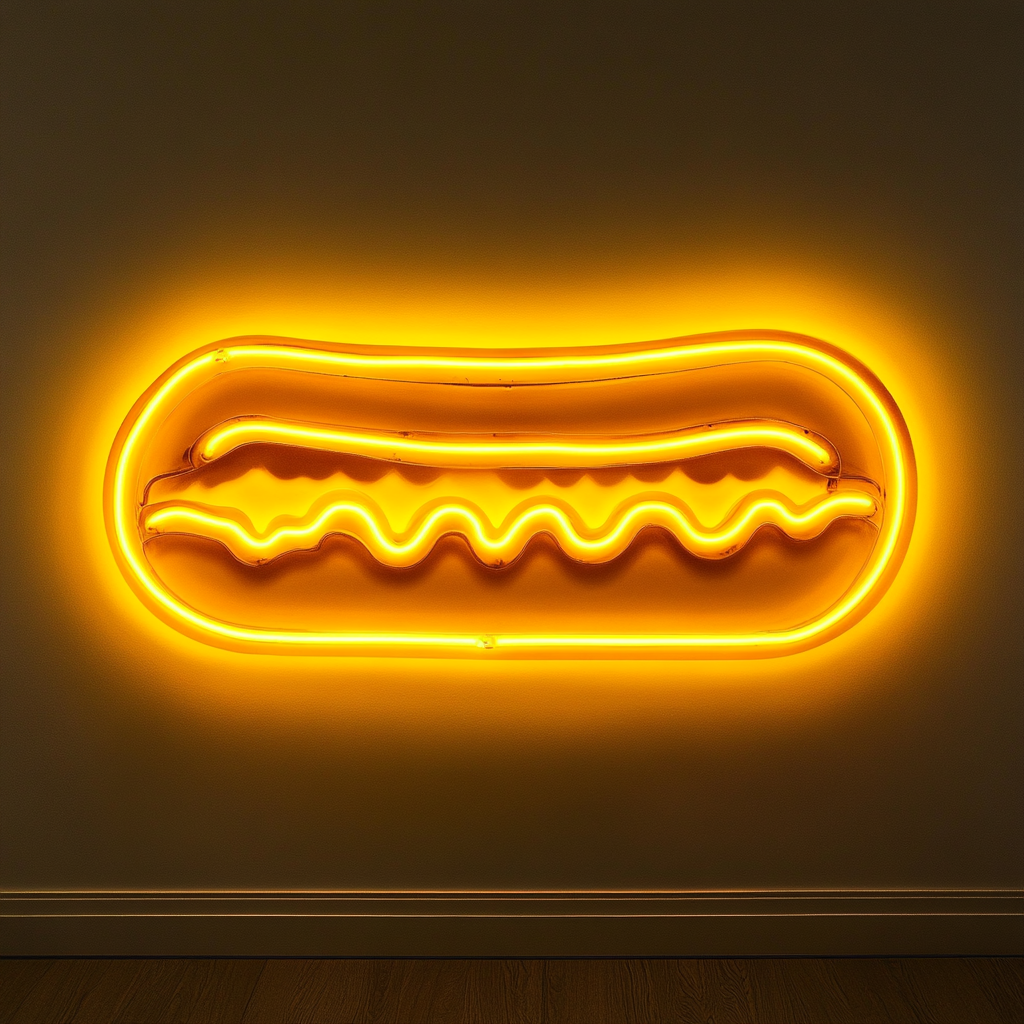 Corn Dog with Mustard - Yellow Neon Sign, 18 Inches