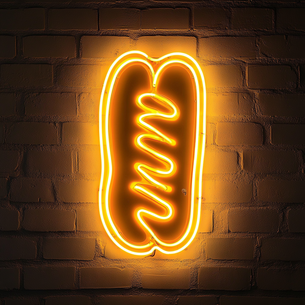 Corn Dog with Mustard - Yellow Neon Sign, 18 Inches