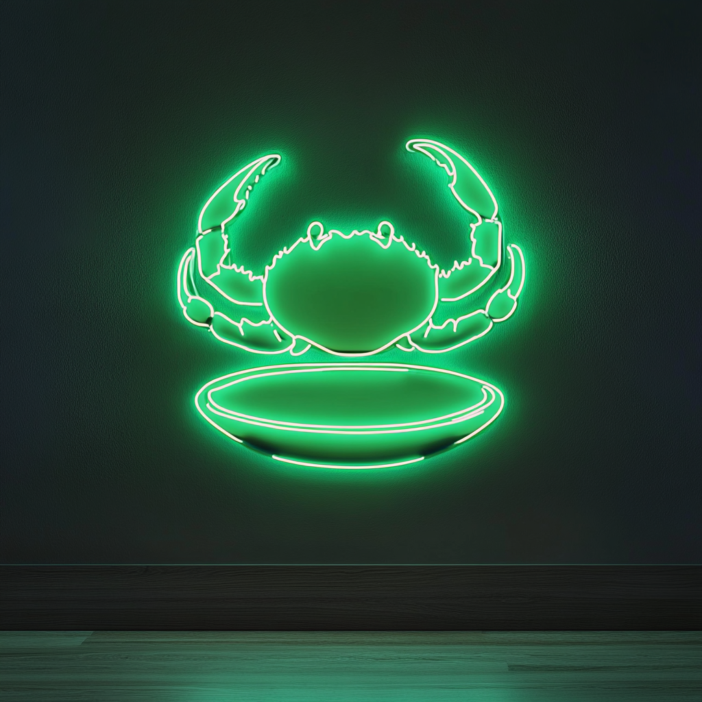 Crab Claws on Plate - Green Neon Sign, 18 Inches