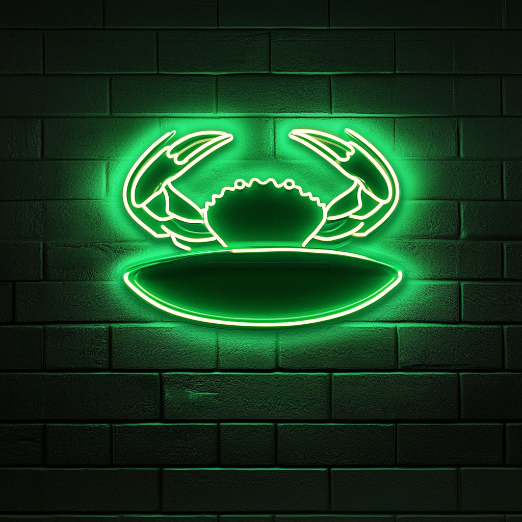 Crab Claws on Plate - Green Neon Sign, 18 Inches