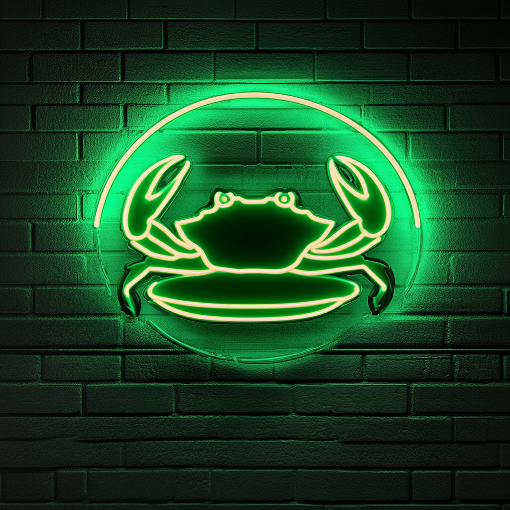 Crab Claws on Plate - Green Neon Sign, 18 Inches