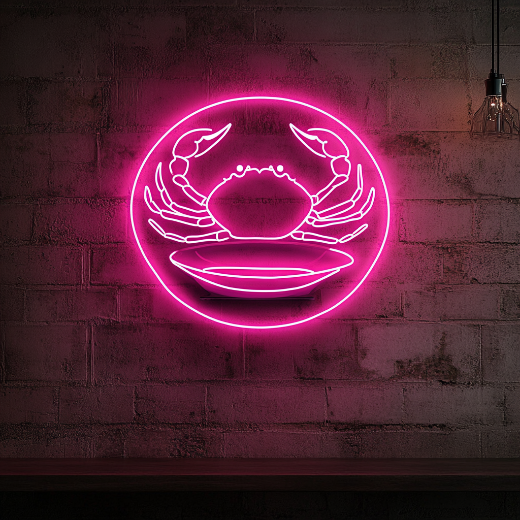 Crab Claws on Plate - Pink Neon Sign, 18 Inches