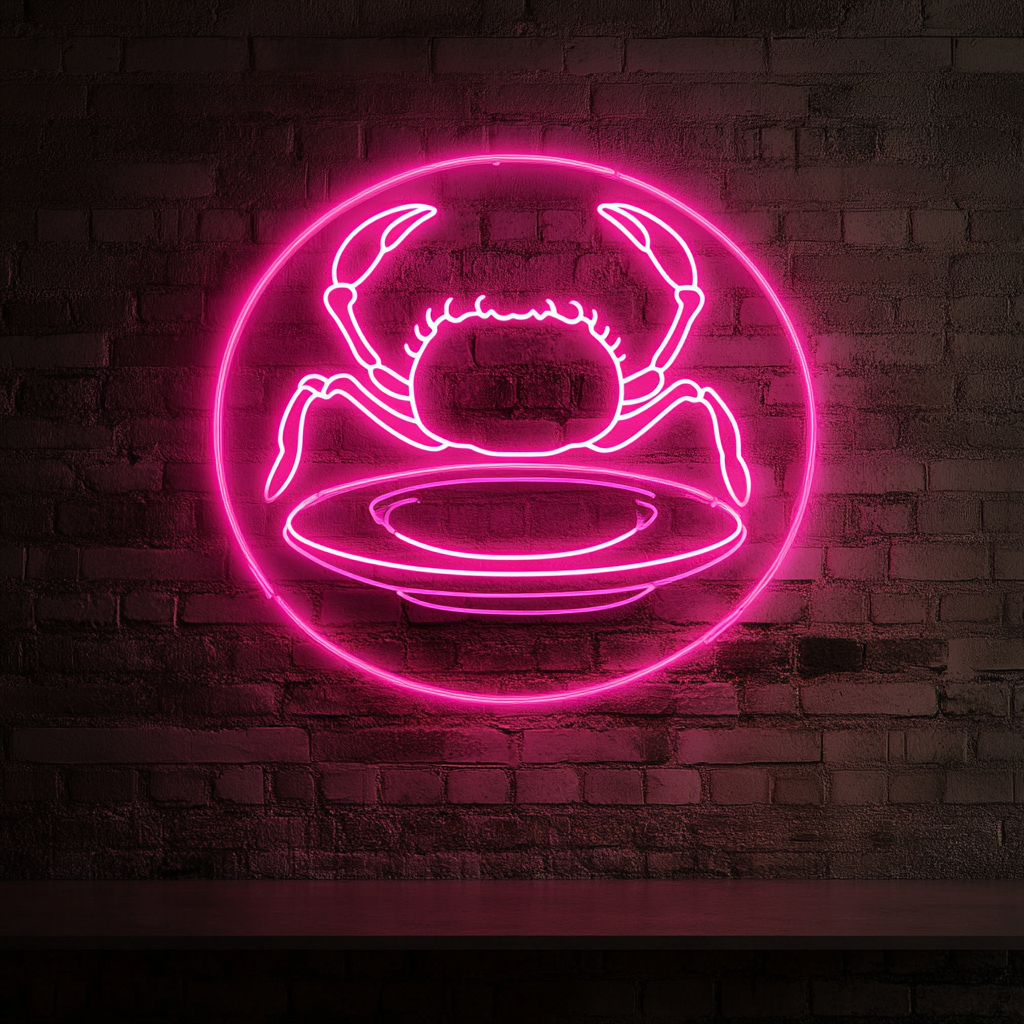 Crab Claws on Plate - Pink Neon Sign, 18 Inches