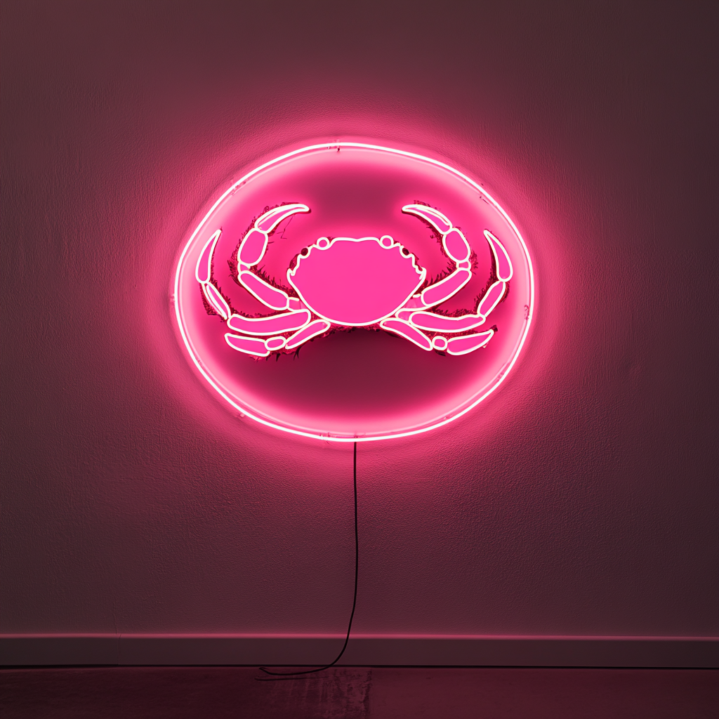 Crab Claws on Plate - Pink Neon Sign, 18 Inches
