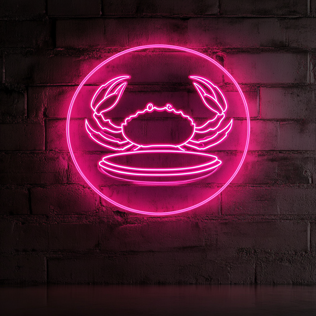 Crab Claws on Plate - Pink Neon Sign, 18 Inches