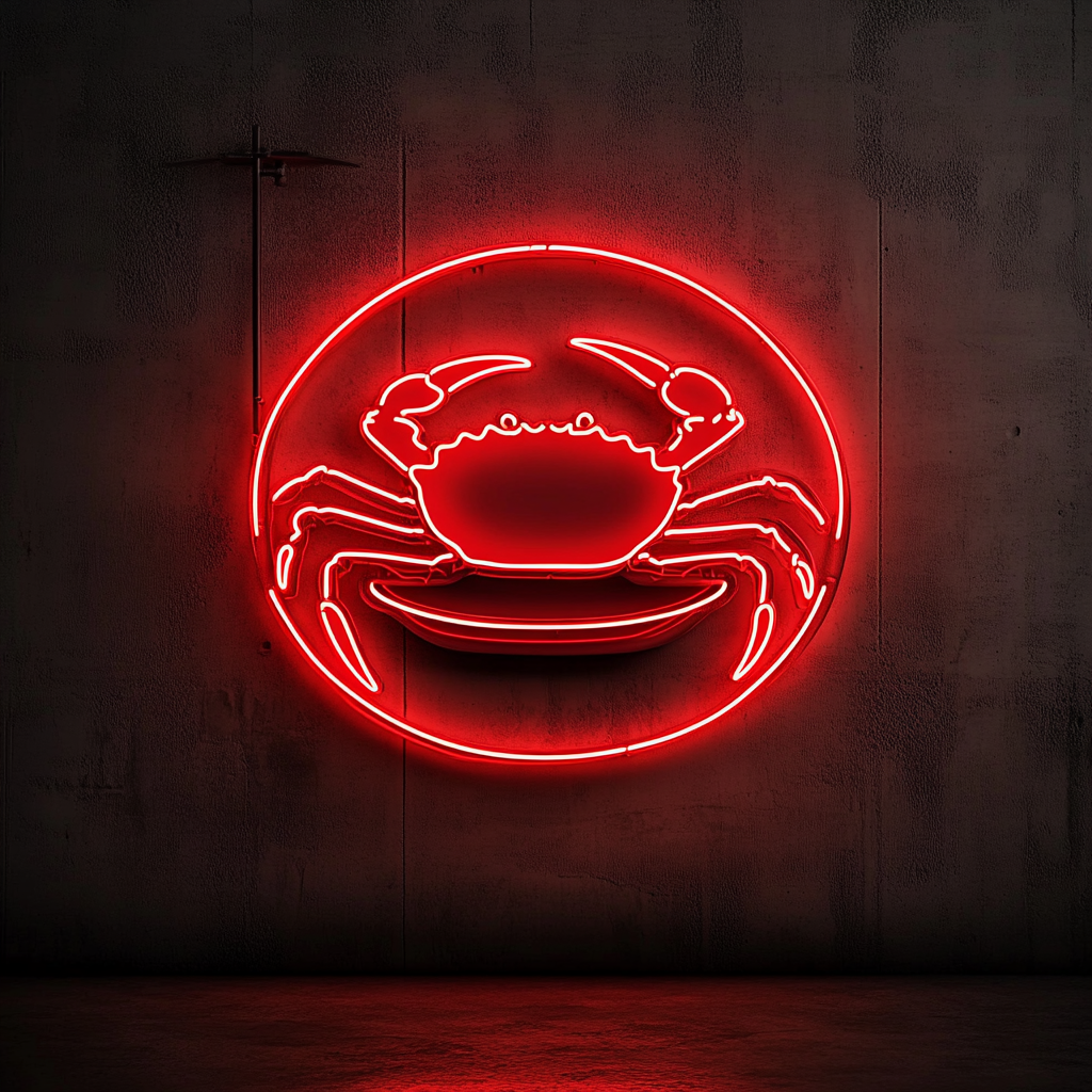 Crab Claws on Plate - Red Neon Sign, 18 Inches