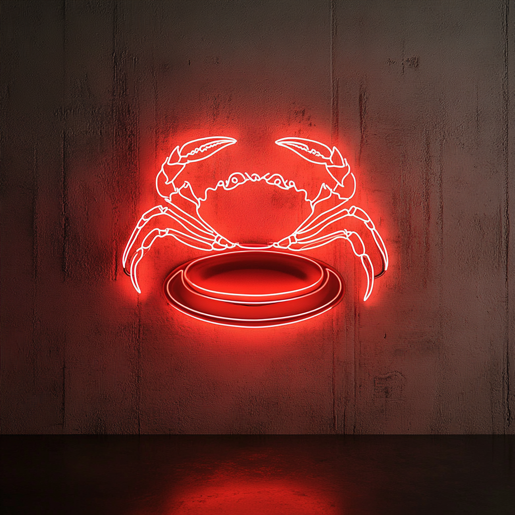 Crab Claws on Plate - Red Neon Sign, 18 Inches