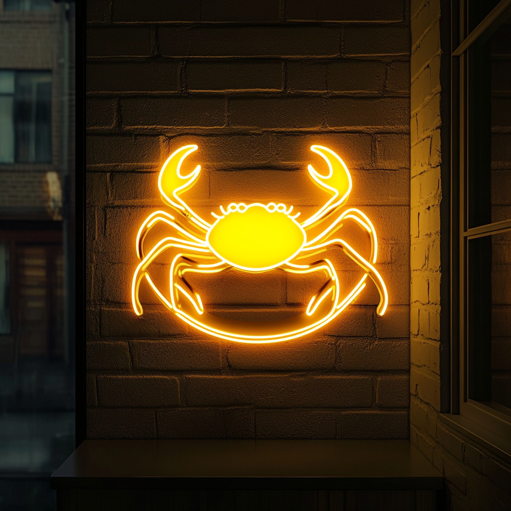 Crab Claws on Plate - Yellow Neon Sign, 18 Inches