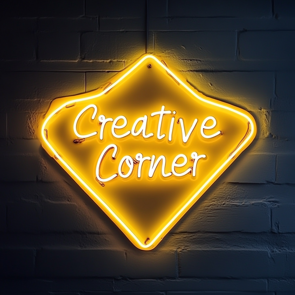 "Creative Corner" - Yellow Neon Sign, 24 Inches