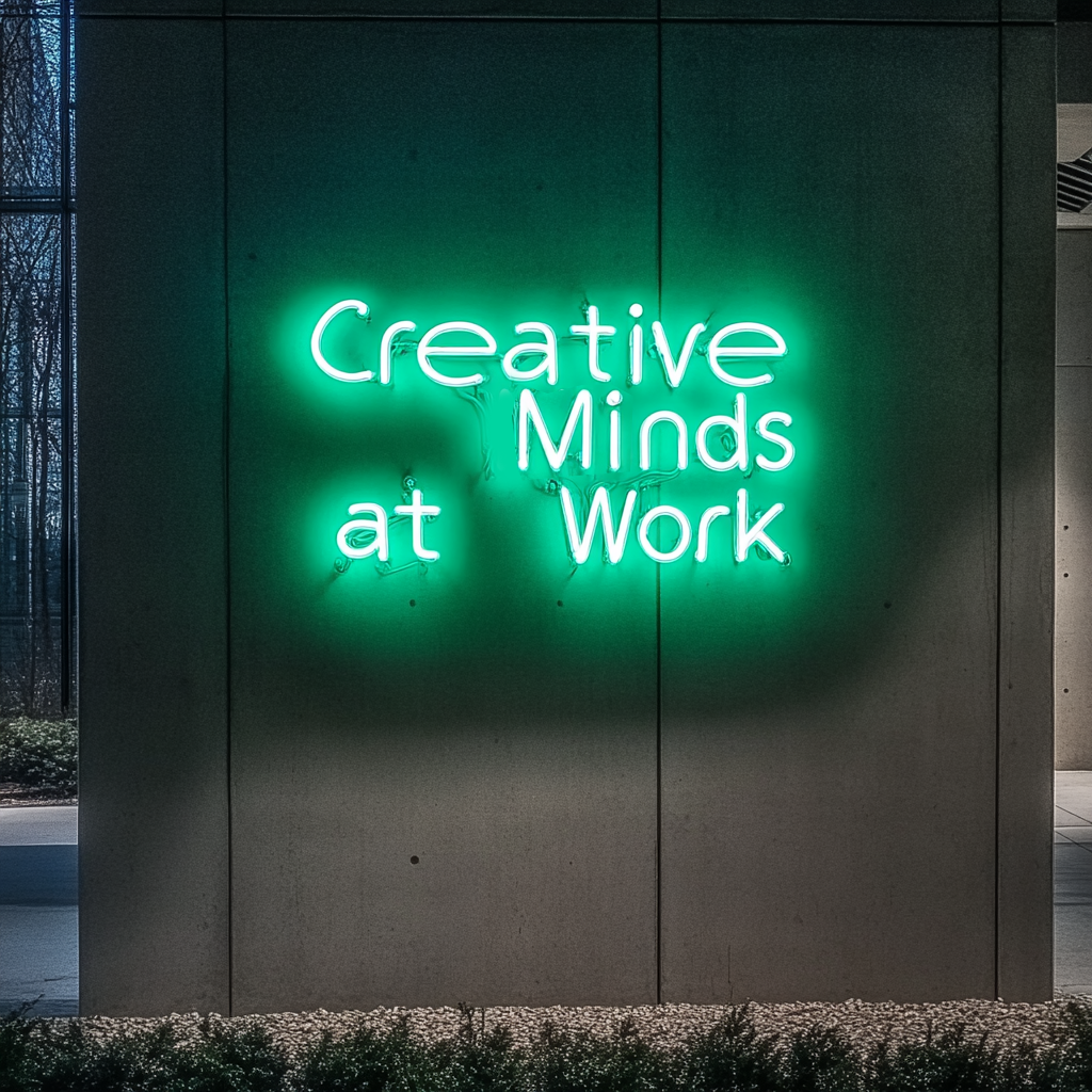 "Creative Minds at Work" - Green Neon Sign, 24 Inches