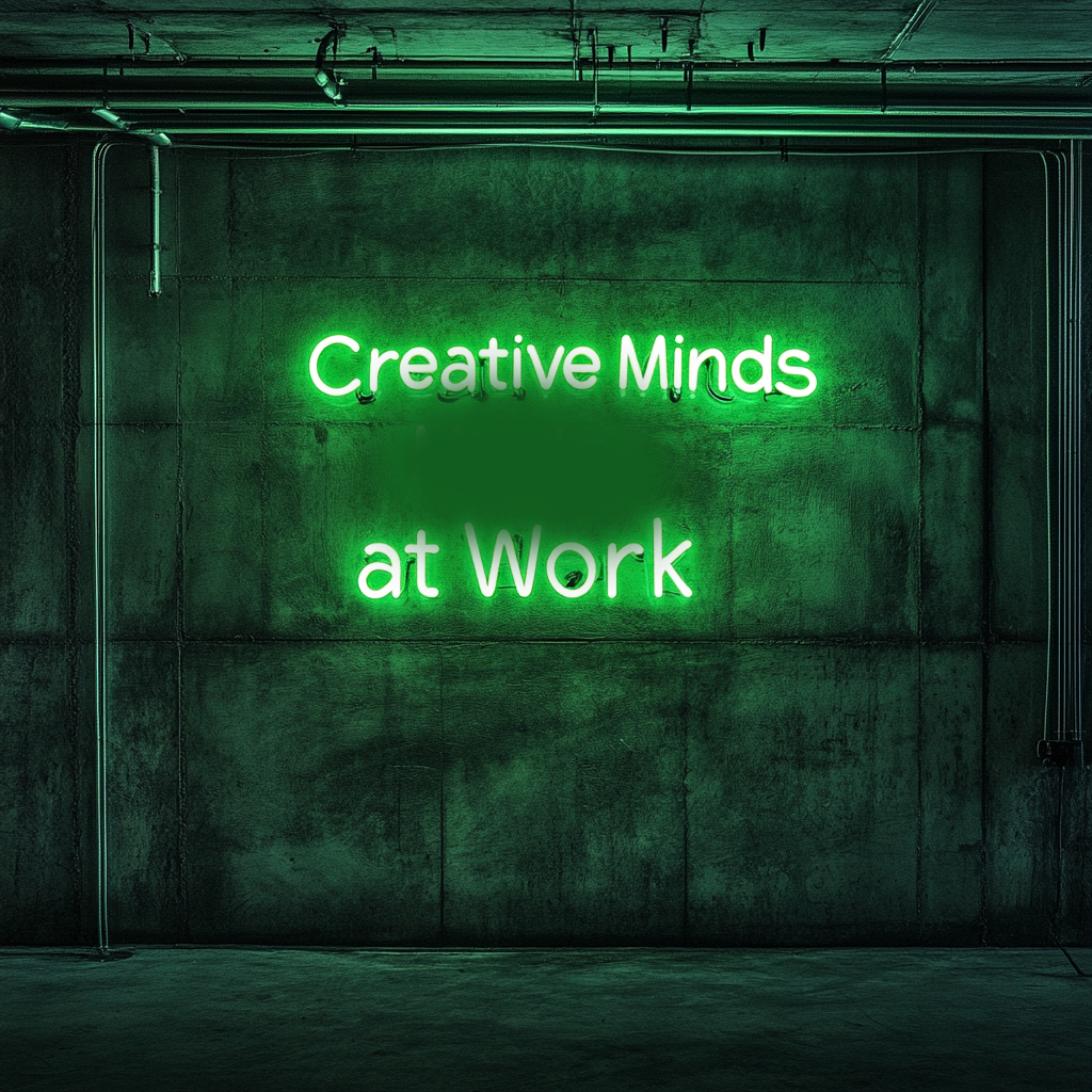 "Creative Minds at Work" - Green Neon Sign, 24 Inches