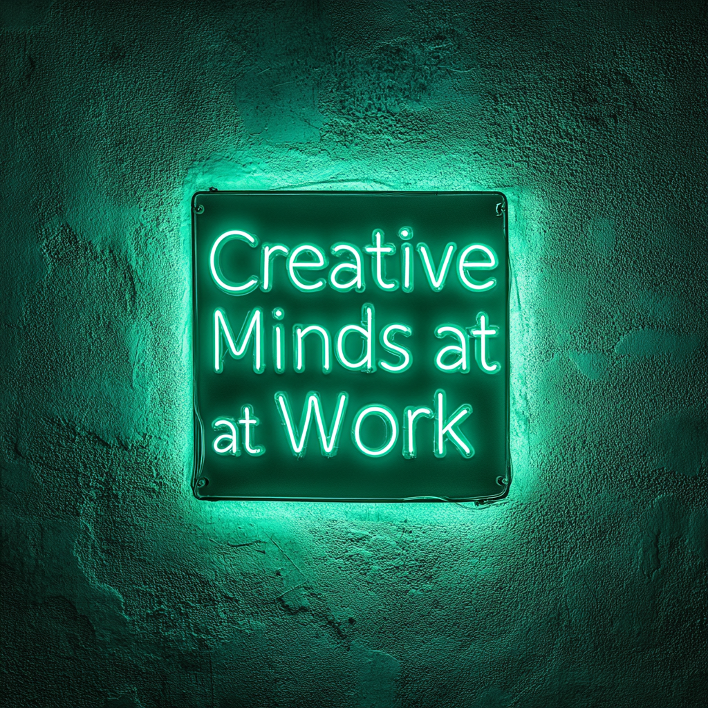 "Creative Minds at Work" - Green Neon Sign, 24 Inches