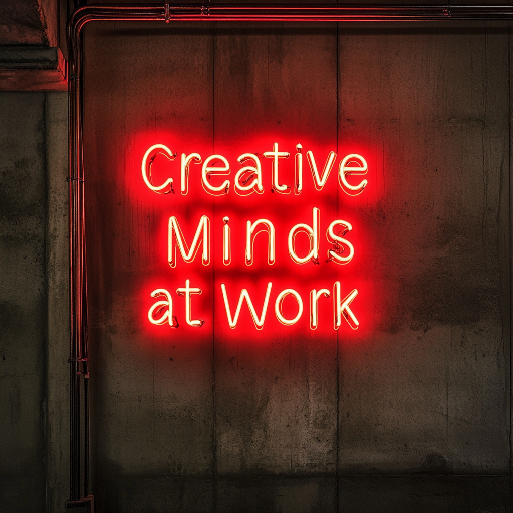 "Creative Minds at Work" - Red Neon Sign, 24 Inches