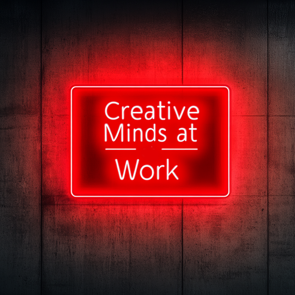 "Creative Minds at Work" - Red Neon Sign, 24 Inches