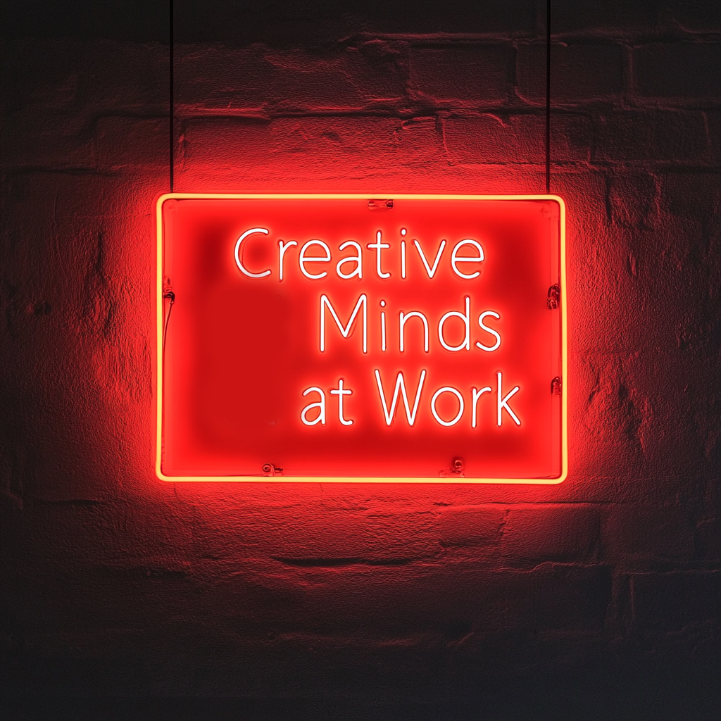 "Creative Minds at Work" - Red Neon Sign, 24 Inches