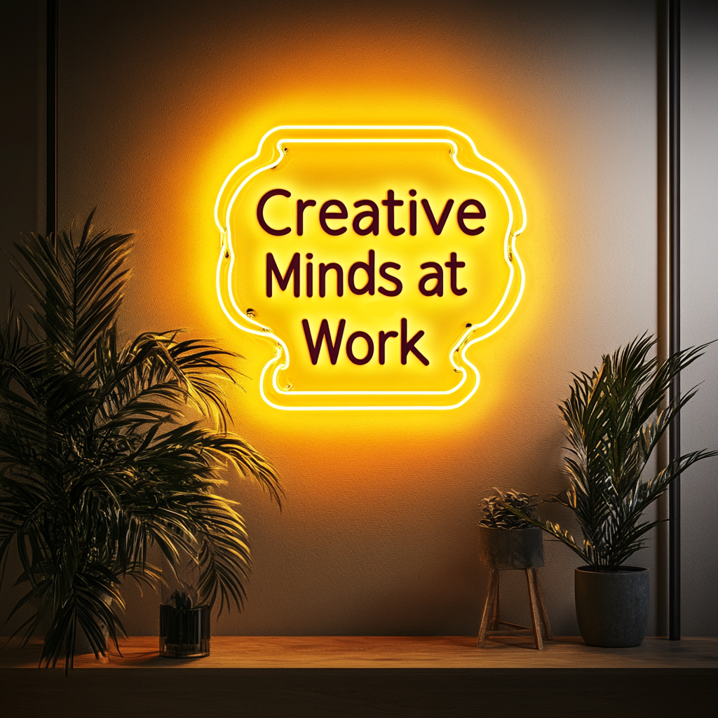 "Creative Minds at Work" - Yellow Neon Sign, 24 Inches