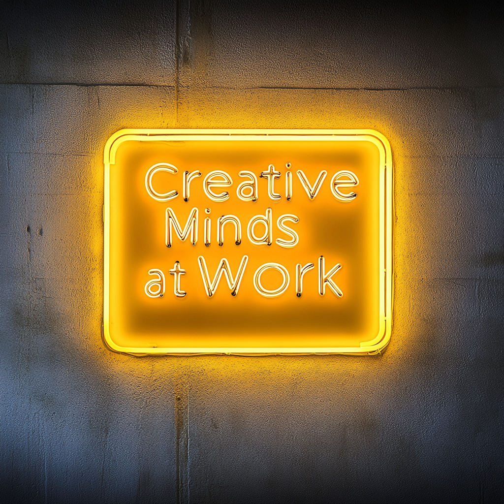 "Creative Minds at Work" - Yellow Neon Sign, 24 Inches