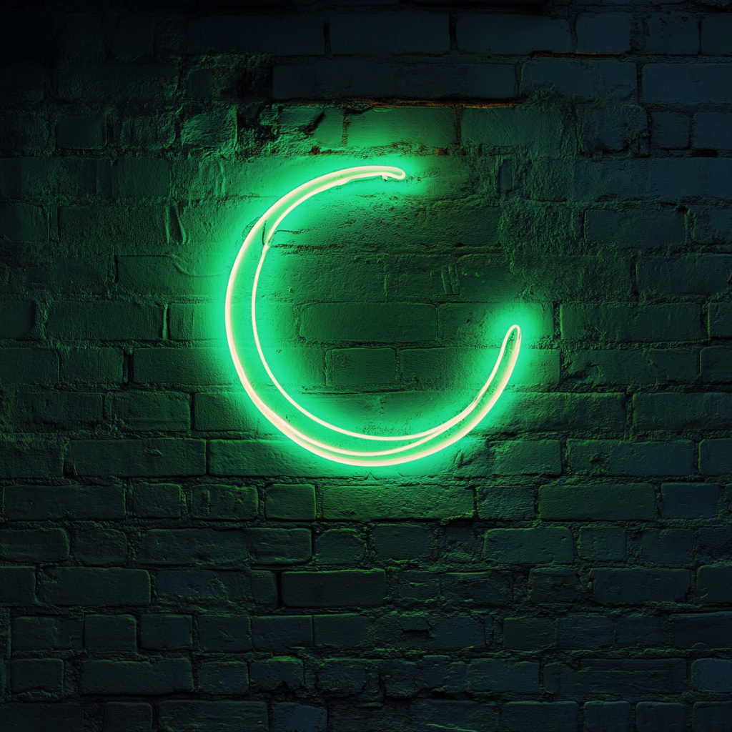 Crescent Moon - Green Neon Sign, 24 Inches