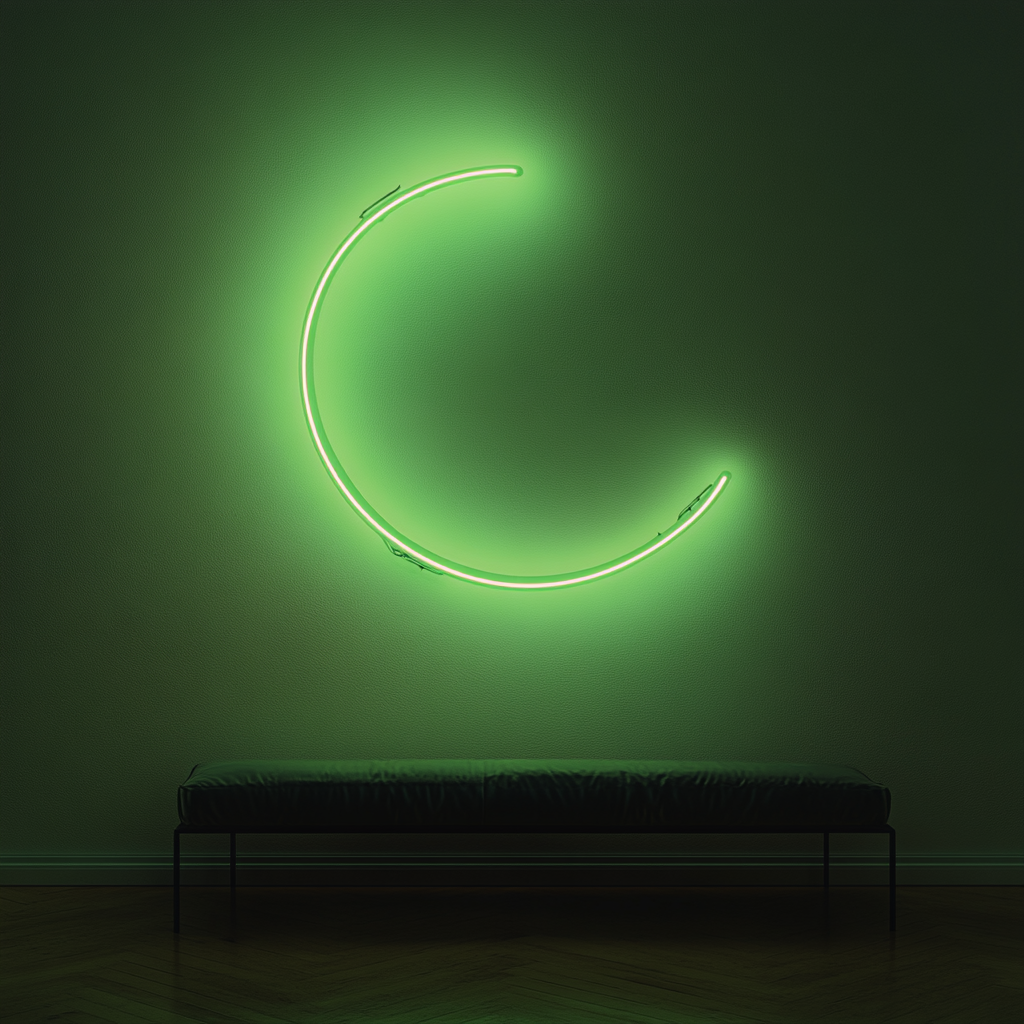 Crescent Moon - Green Neon Sign, 24 Inches